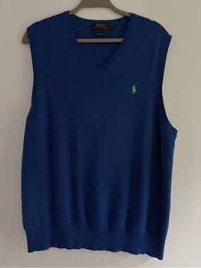 Ralph Lauren Royal Blue Knit V-Neck Vest Top 100% Pima Cotton